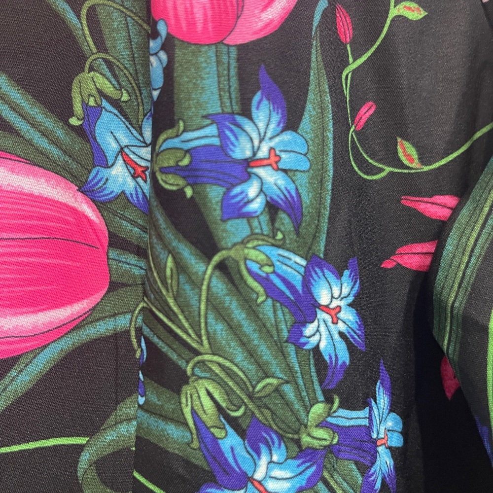 Black Floral Midi Shirt Dress with Green Trim - Picture 8 of 16